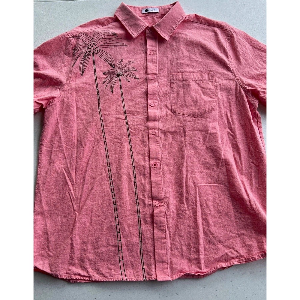 RUNCATI Men's XL Pink Tropical Graphic Short Sleeve Button-Up w/ Pockets